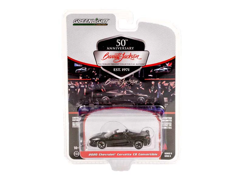 CHASE 2020 Chevrolet Corvette C8 Convertible Black w/ Red Interior (Barrett-Jackson Scottsdale Edition) Series 8 Diecast 1:64 Model - Greenlight 37240D - Image 3
