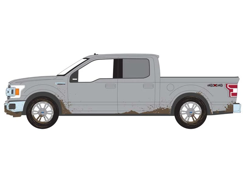 2020 Ford F-150 SuperCrew - Iconic Silver w/ Mud Spray (All-Terrain Series 15) Diecast 1:64 Scale Model - Greenlight 35270F - Image 2