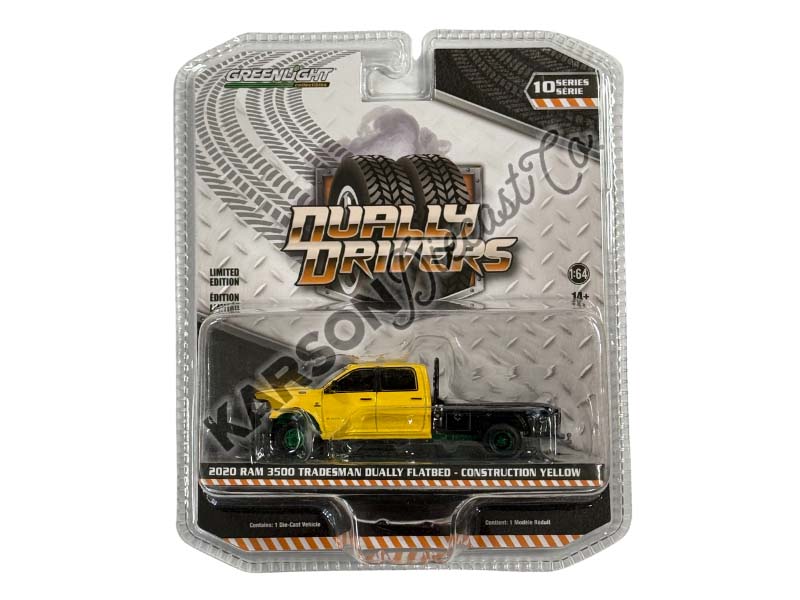 CHASE 2020 Ram 3500 Tradesman Flatbed - Construction Yellow (Dually Drivers Series 10) Diecast 1:64 Scale Model - Greenlight 46100F