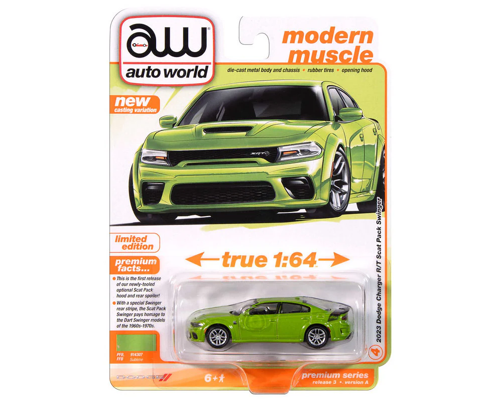 CHASE 2023 Dodge Charger Swinger R/T Scat Pack – Sublime (Premium 2024 Release 3) Diecast 1:64 Scale Model - Auto World AWSP181A - Image 3