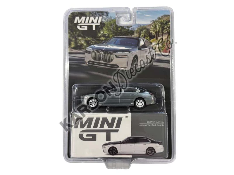 CHASE BMW i7 xDrive60 – Alpine White / Black Sapphire (Mini GT) Diecast 1:64 Scale Model - TSM MGT00959
