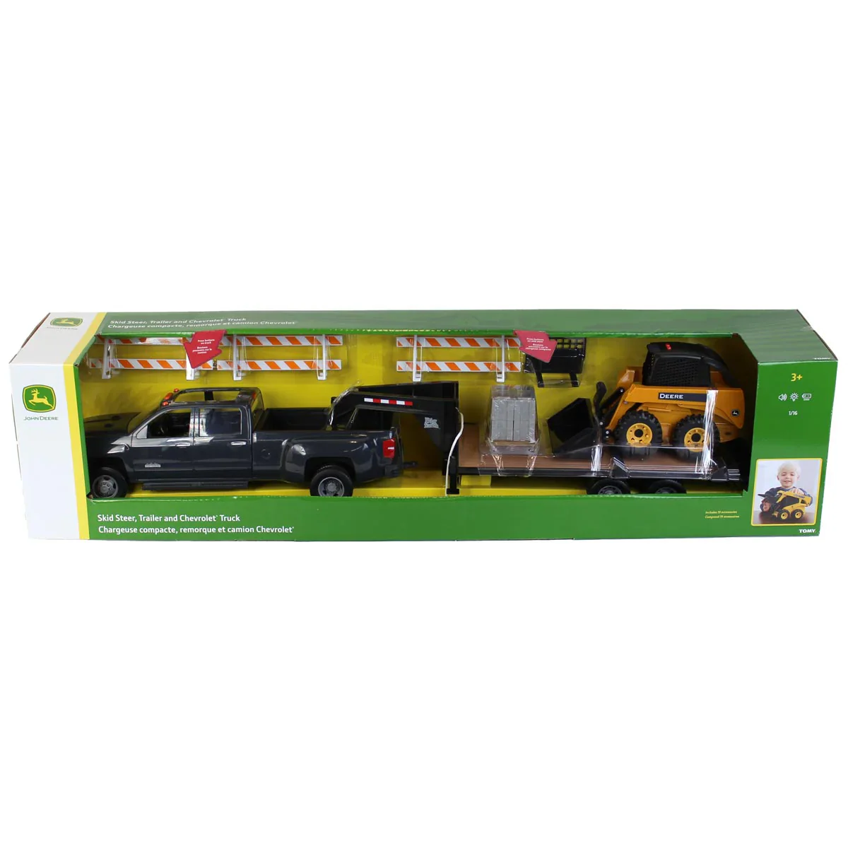 Chevy Dually Quad Cab w/ Gooseneck Trailer and John Deere Skid Steer (Big Farm) 1:16 Scale Model - ERTL 47347 - Image 3