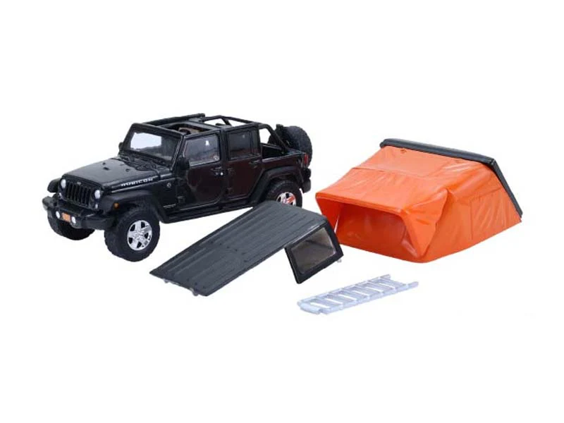 GREEN CHROME CHASE 2008 Jeep Wrangler Unlimited Rubicon - Dark Charcoal w/ Modern Rooftop Camper (The Great Outdoors Series 4) Diecast 1:64 Scale Model - Greenlight 38080F - Image 2