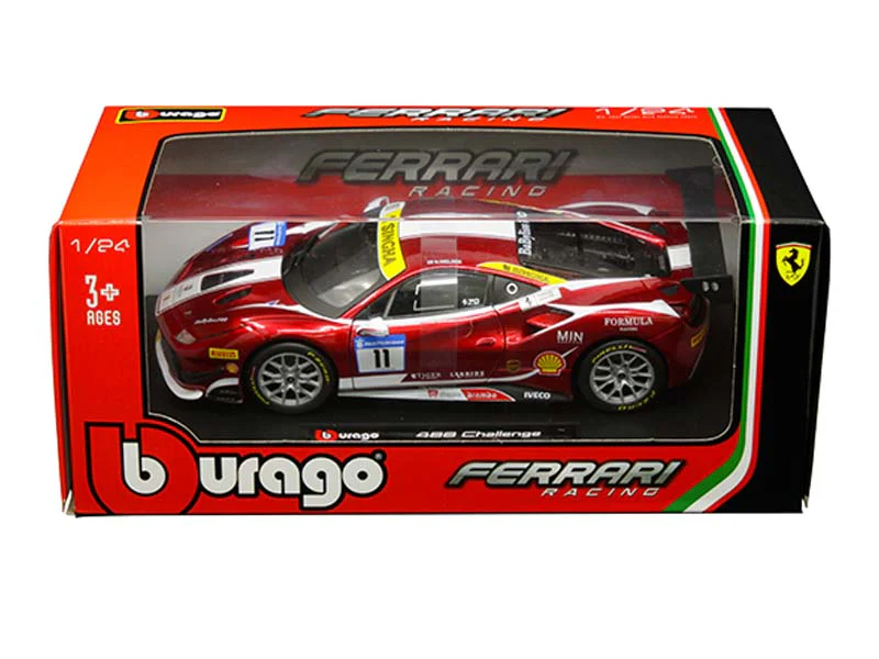 Ferrari 488 Challenge #11 - Candy Red w/ White Accents (Ferrari Racing) Diecast 1:24 Scale Model - Bburago 26308RD - Image 2