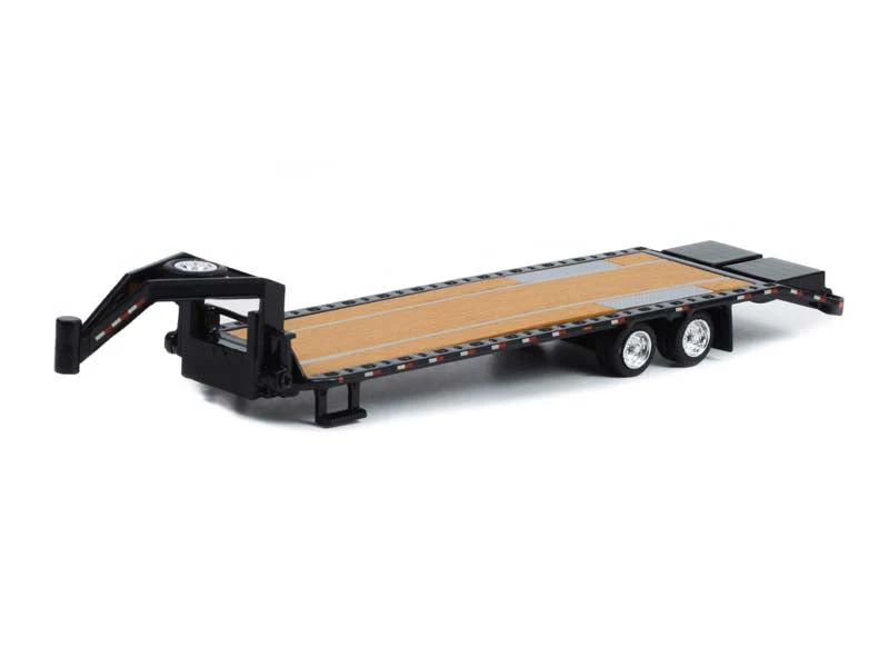 Gooseneck Trailer - Black w/ Red and White Conspicuity Stripes Diecast 1:64 Scale Model - Greenlight 30390