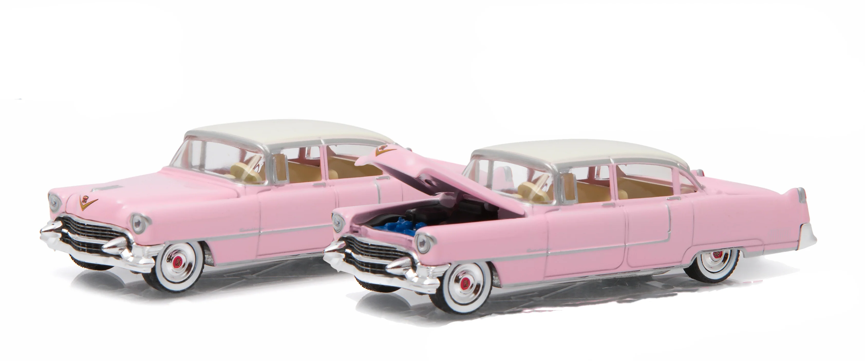 GREEN CHROME CHASE 1955 Cadillac Fleetwood Series 60 - Pink Cadillac (Elvis Presley 1935-77) Diecast 1:64 Scale Model - Greenlight 44740C - Image 2