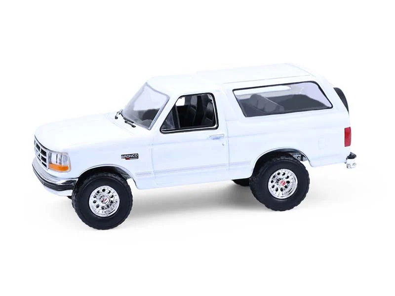 GREEN CHROME CHASE 1993 Ford Bronco XLT Oxford White Diecast 1:64 Scale Model - Greenlight 30452 - Image 2