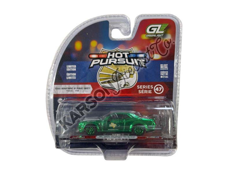 GREEN CHROME CHASE 2020 Dodge Challenger SRT Hellcat - Texas Department of Public Safety (Hot Pursuit Series 47) Diecast 1:64 Scale Model - Greenlight 43050E