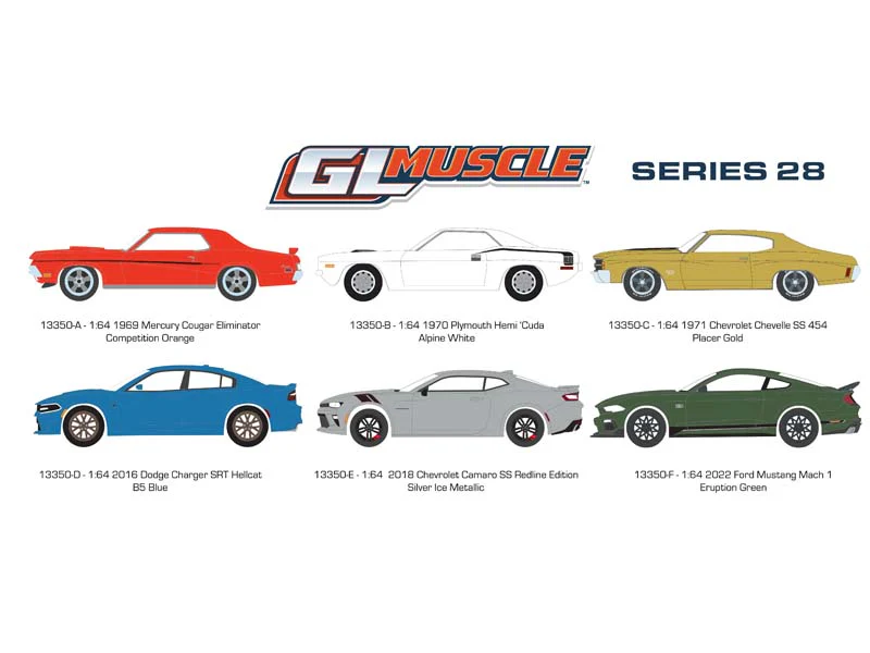 (GreenLight Muscle Series 28) SET OF 6 Diecast 1:64 Scale Models - Greenlight 13350 - Image 2
