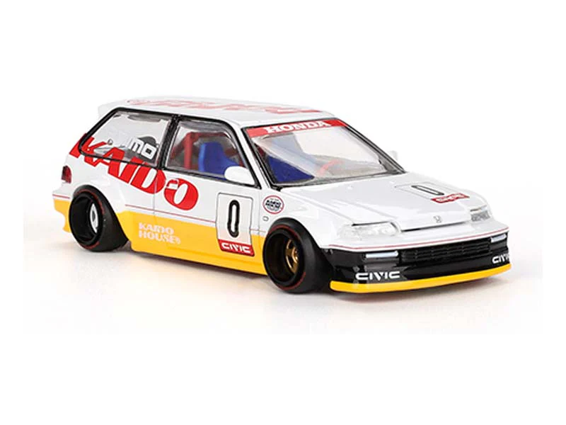 Honda Civic (EF) Kanjo V1 – White / Yellow (Kaido House x Mini GT) Diecast 1:64 Scale Model - TSM KHMG139