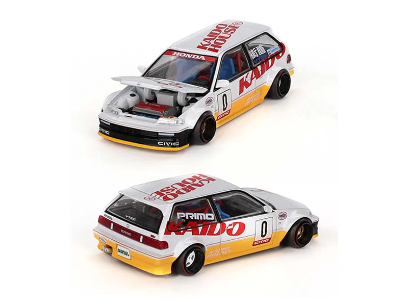 Honda Civic (EF) Kanjo V1 – White / Yellow (Kaido House x Mini GT) Diecast 1:64 Scale Model - TSM KHMG139 - Image 2