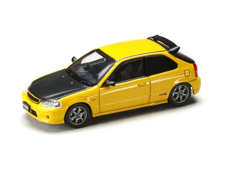 Honda Civic Type R (EK9) JDM Style – Sunlight Yellow w/ Carbon Hood (JDM64) Diecast 1:64 Scale Model - Hobby Japan HJDM001-4