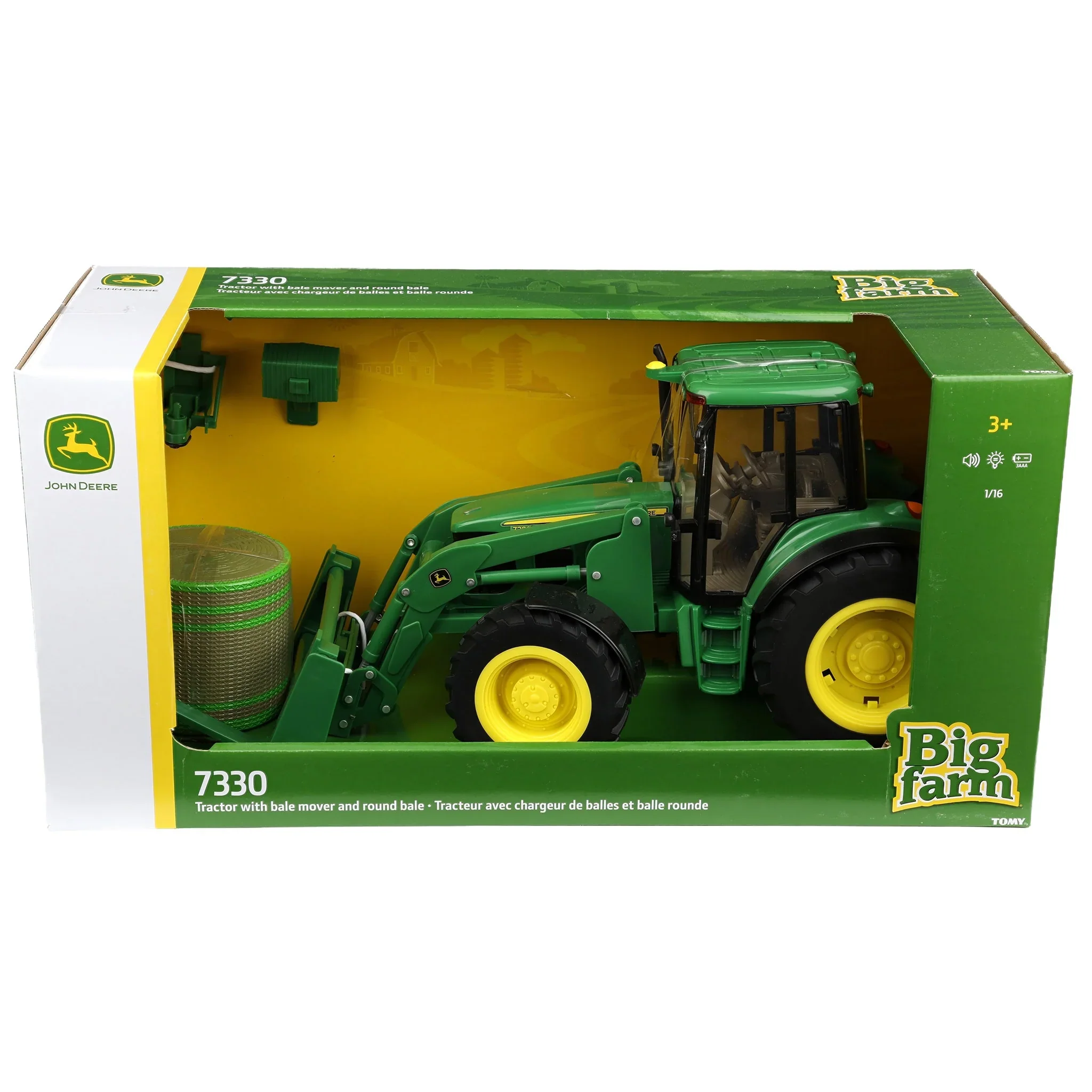 John Deere 7330 w/ Bale Mover & Bale (Big Farm) 1:16 Scale Model - ERTL 46380 - Image 8