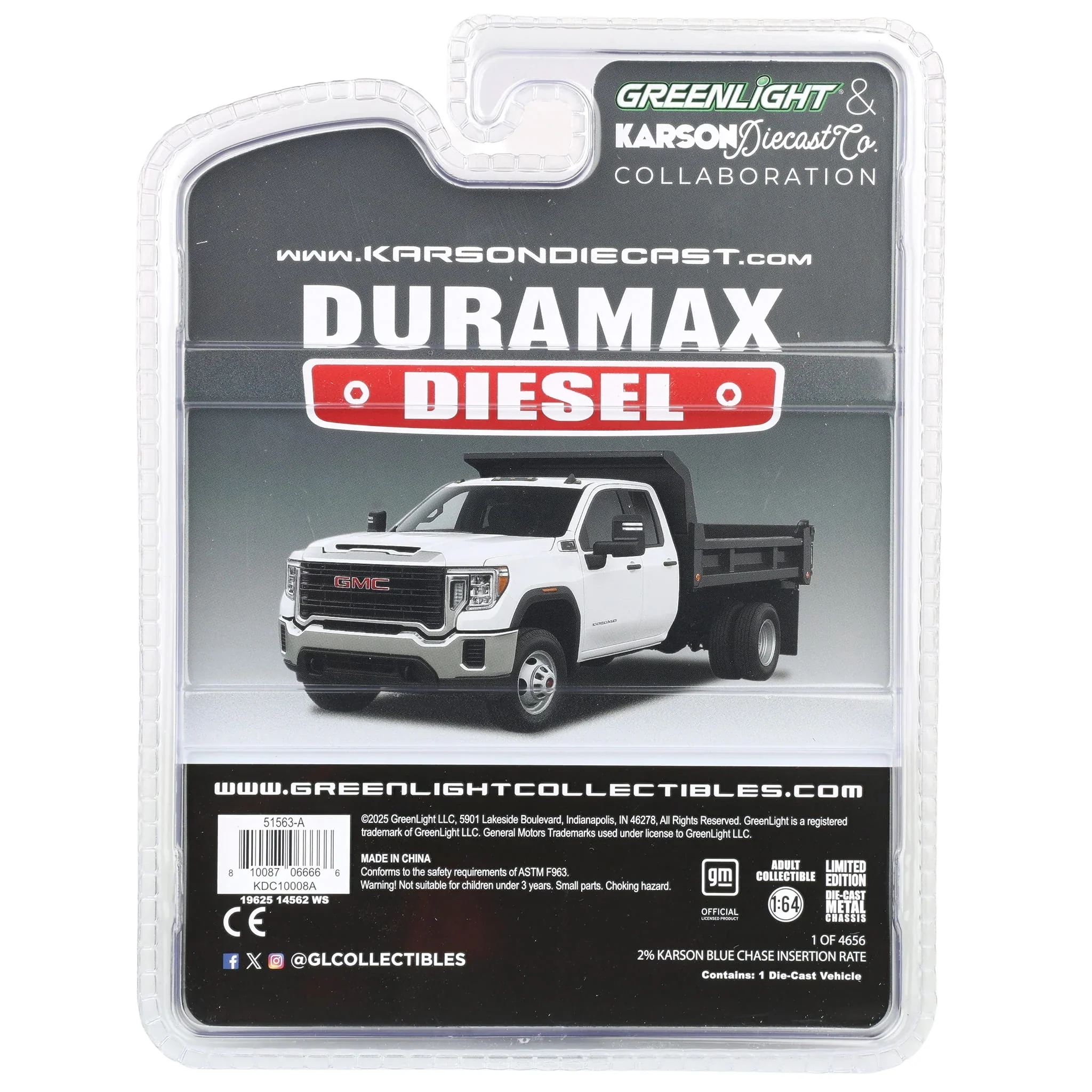 2022 GMC Sierra 3500HD w/ Dump Bed - Summit White Diecast 1:64 Scale Model - Karson Diecast Co. 51563A - Image 7