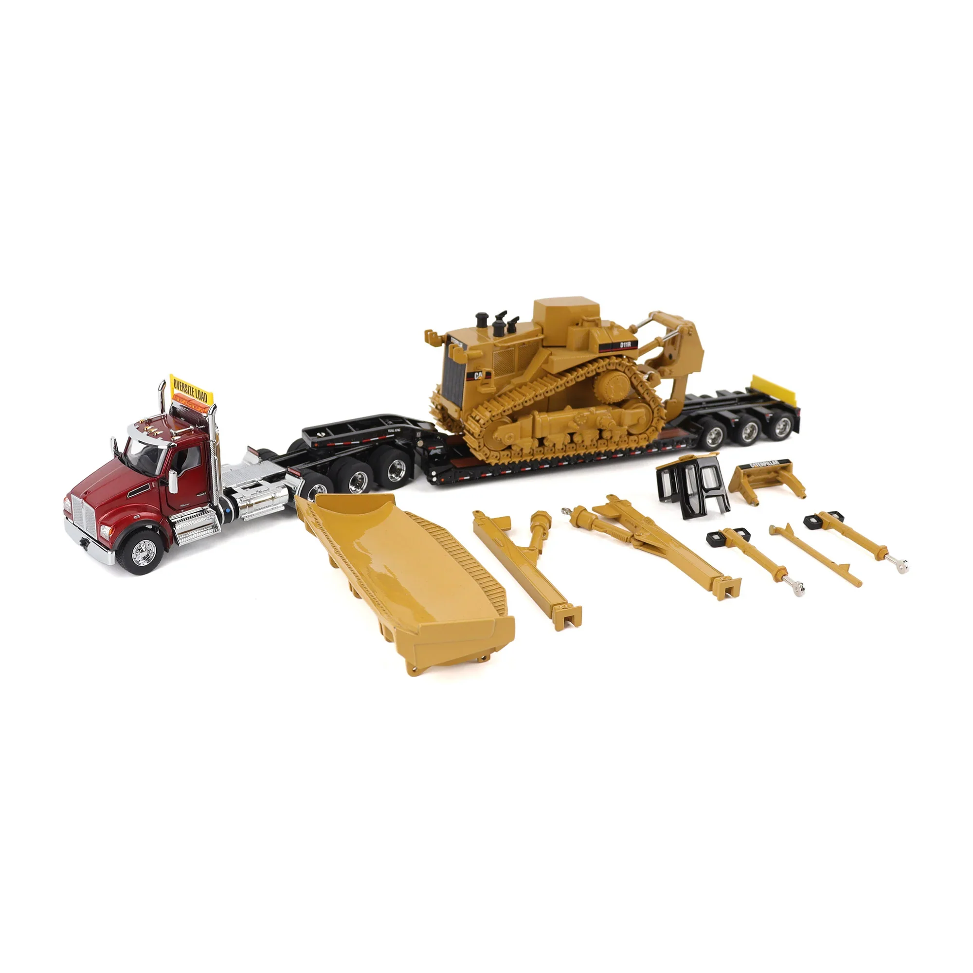 Kenworth T880 Day Cab Tandem and Trail King TK120 Lowboy w/ CAT D11R Dozer Components Load Diecast 1:50 Scale Model - Diecast Masters 85787 - Image 5