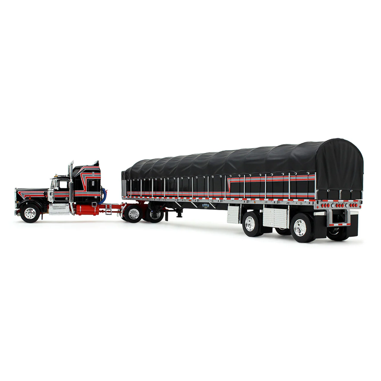 Kenworth W900A w/ 60" Aerodyne Sleeper & 53' Wilson Roadbrute Flatbed Trailer w/ Covered Wagon Diecast 1:64 Scale Model - DCP 60-2056 - Image 2