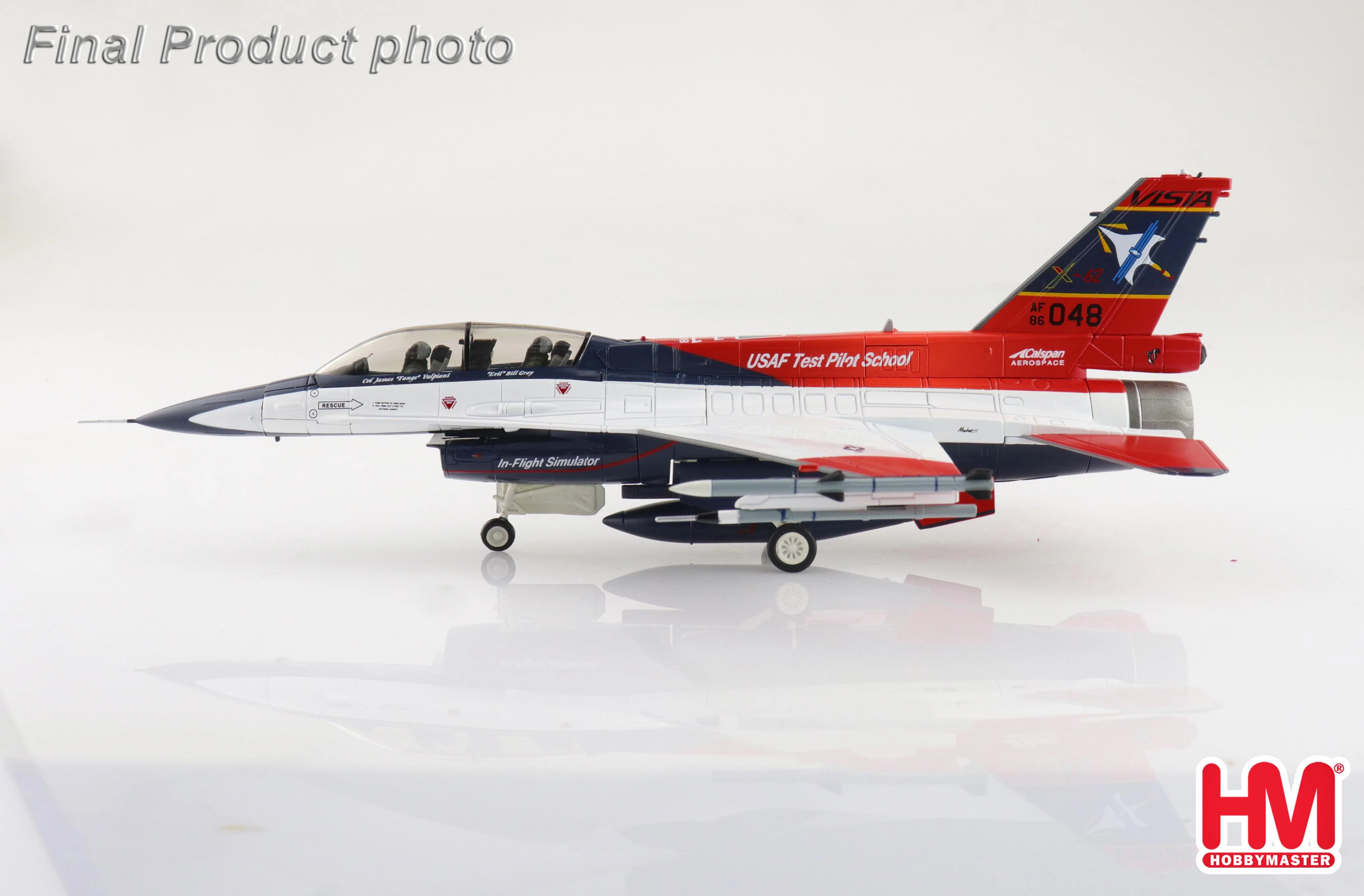 Lockheed Martin X-62A VISTA 86-0048 USAF Test Pilot School, Edwards AFB (w/2 x AIM-120, 1 x AIM-9x, 1 x ACMI pod, 1 center fuel tank) Diecast 1:72 Scale Model - Hobby Master HA38042B - Image 3