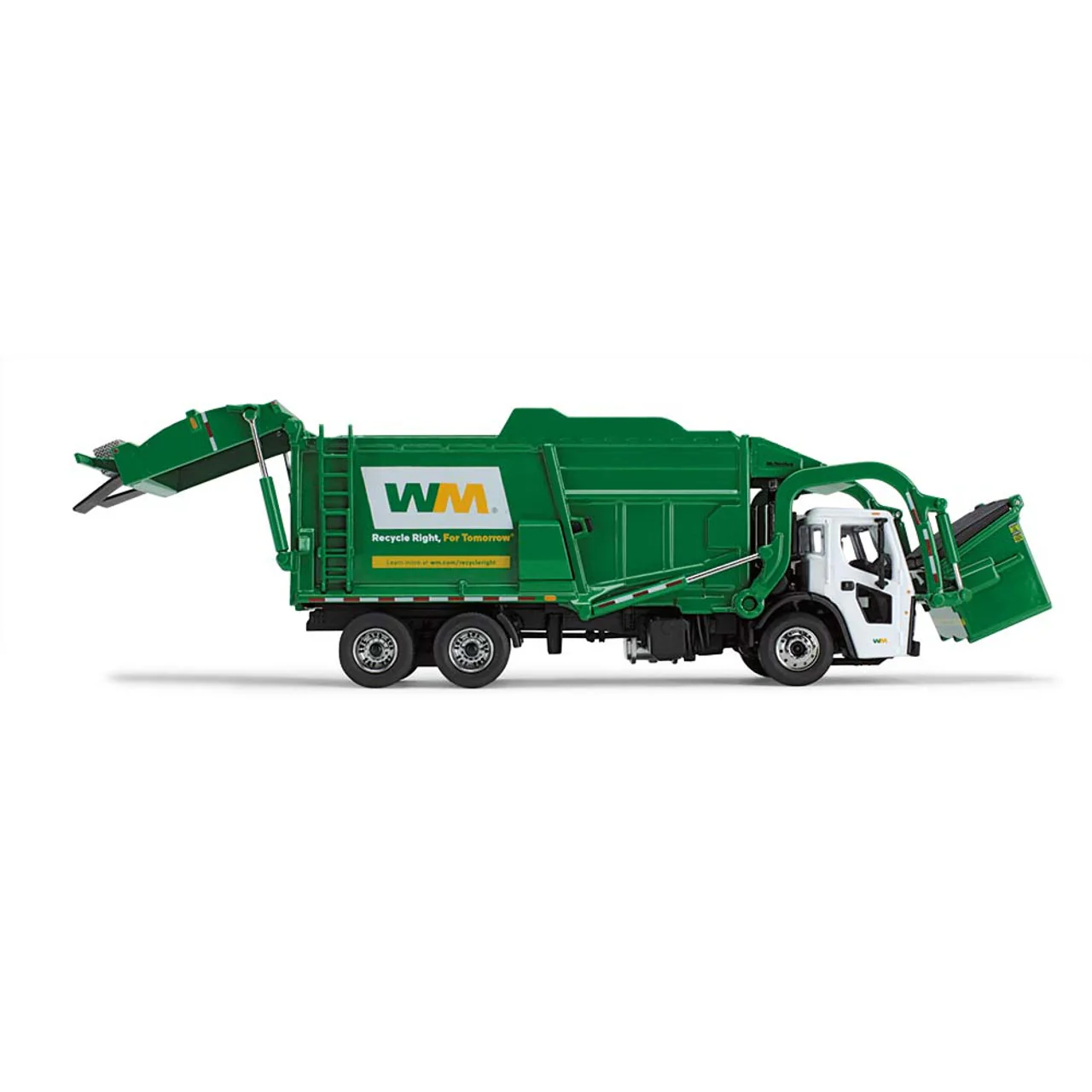 Mack LR w/ McNeilus Meridian Front Load Refuse Truck and Trash Bin (Waste Management) Diecast 1:64 Scale Model - First Gear 60-1796D - Image 3