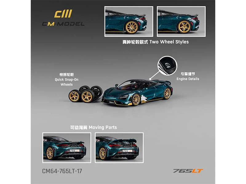McLaren 765LT – Metallic Green w/ Black Top Diecast 1:64 Scale Model - CM Model CM64-765LT-17