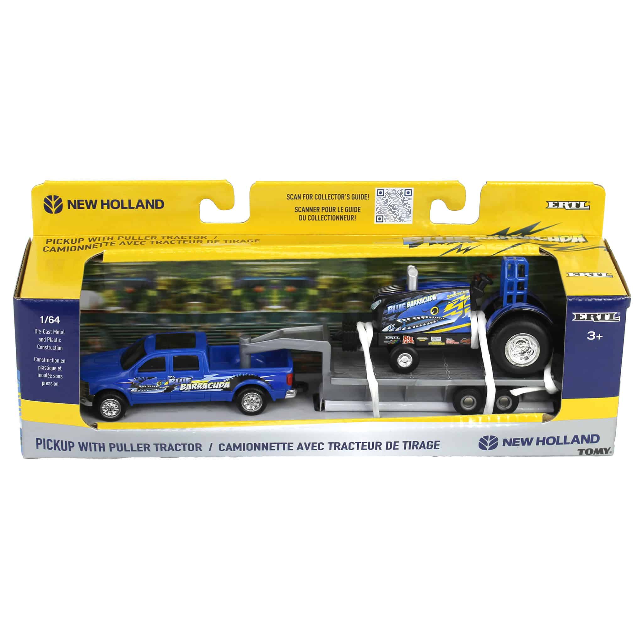 New Holland "Blue Barracuda" Pulling Tractor w/ Pickup Truck & Trailer Diecast 1:64 Scale Model - ERTL 47570 - Image 6