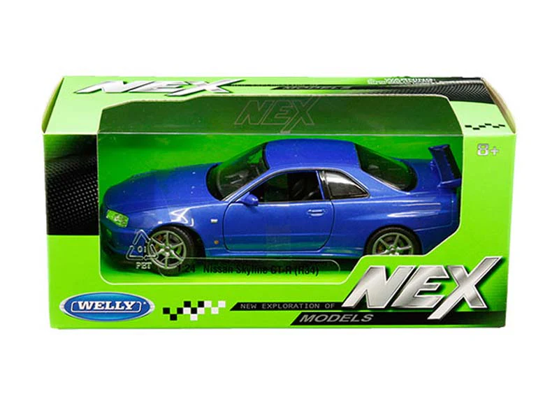 Nissan Skyline GT-R R34 RHD - Blue (NEX) Diecast 1:24 Scale Model - Welly 24108MBL - Image 2