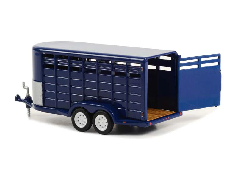 PRE-ORDER - 12 PACK 14-Foot Livestock Trailer - Dark Blue (Hitch & Tow Trailers) Diecast 1:64 Scale Model - Greenlight 30425 - Image 2