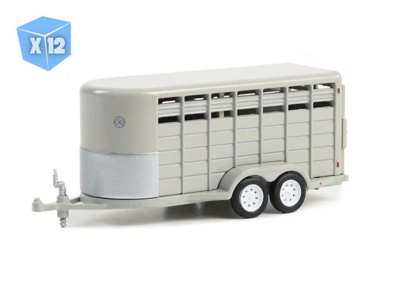 PRE-ORDER - 12 PACK 14-Foot Livestock Trailer - Gray (Hitch & Tow Trailers) Diecast 1:64 Scale Model - Greenlight 30424
