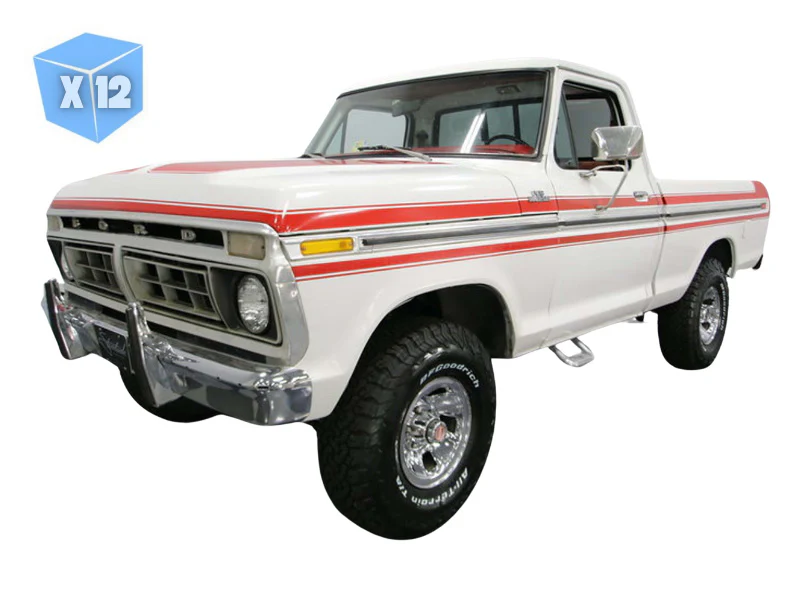 PRE-ORDER - 12 PACK 1977 Ford F-150 – White w/ Orange Stripes Diecast 1:64 Scale Model - Greenlight 30574