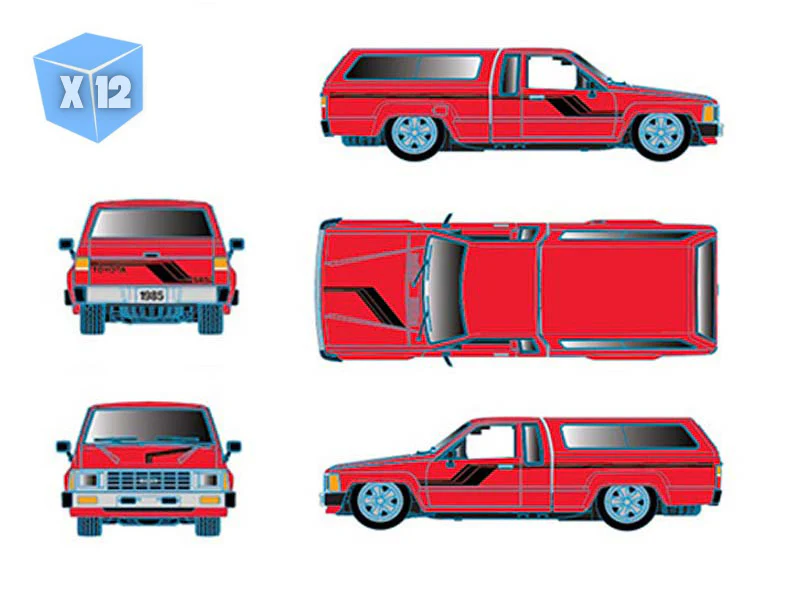 PRE-ORDER - 12 PACK 1985 Toyota Truck w/ Camper Shell – Red Diecast 1:64 Scale Model - M2 Machines 31500-HS76