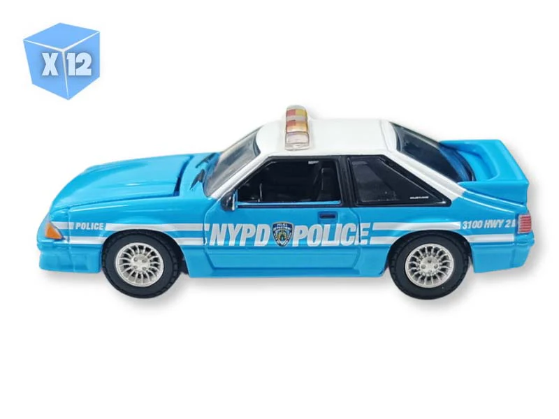 PRE-ORDER - 12 PACK 1987 Ford Mustang New York City Police Department (NYPD) Diecast 1:64 Scale Model - Greenlight 30527