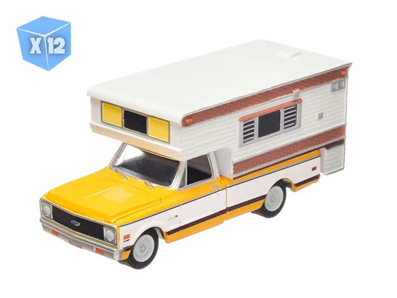 PRE-ORDER - 12 PACK Chevrolet C20 Yellow Two-Tone - w/ Large Camper Diecast 1:64 Scale Model - Greenlight 29765