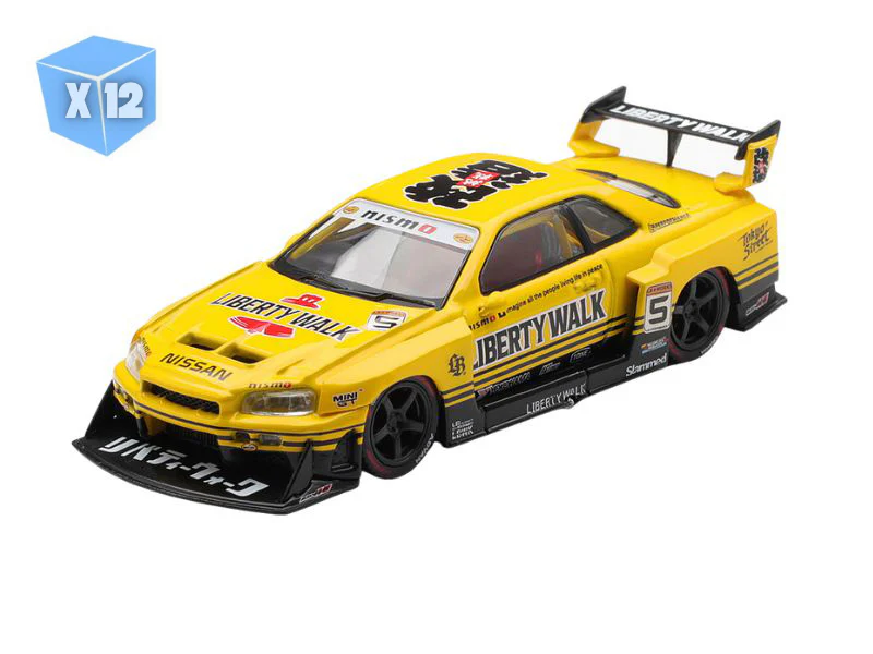 PRE-ORDER - 12 PACK Nissan Skyline LB-ER34 Super Silhouette Sport Yellow (Mini GT) Diecast 1:64 Scale Model - TSM MGT01182