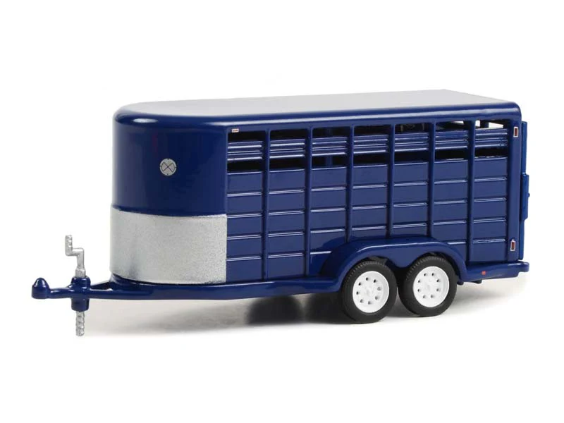 PRE-ORDER 14-Foot Livestock Trailer - Dark Blue (Hitch & Tow Trailers) Diecast 1:64 Scale Model - Greenlight 30425