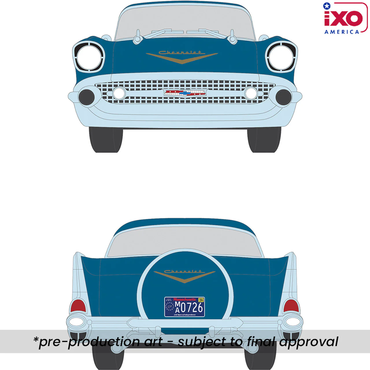 PRE-ORDER 1957 Chevrolet Bel Air Sedan w/ Continental Kit - Harbor Blue Diecast 1:64 Scale Model - IXO IA64021 - Image 2