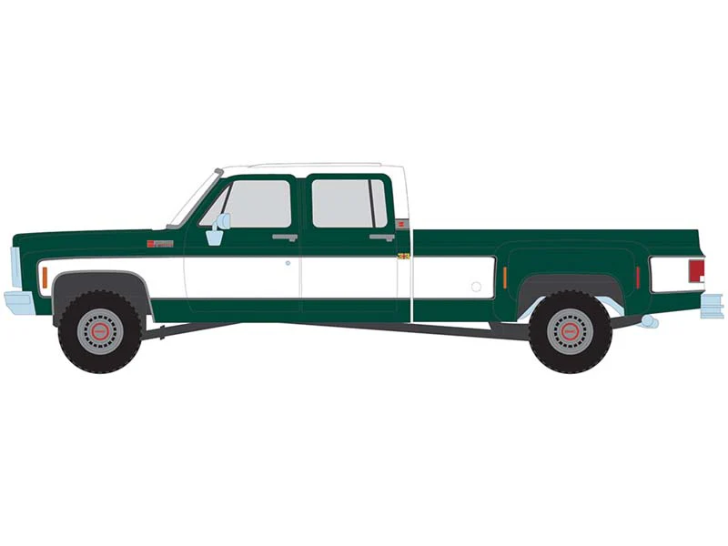 PRE-ORDER 1973 GMC Sierra Grande 3500 Crew Cab Dually - Glenwood Green and Frost White Diecast 1:64 Scale Model - IXO America IA64006