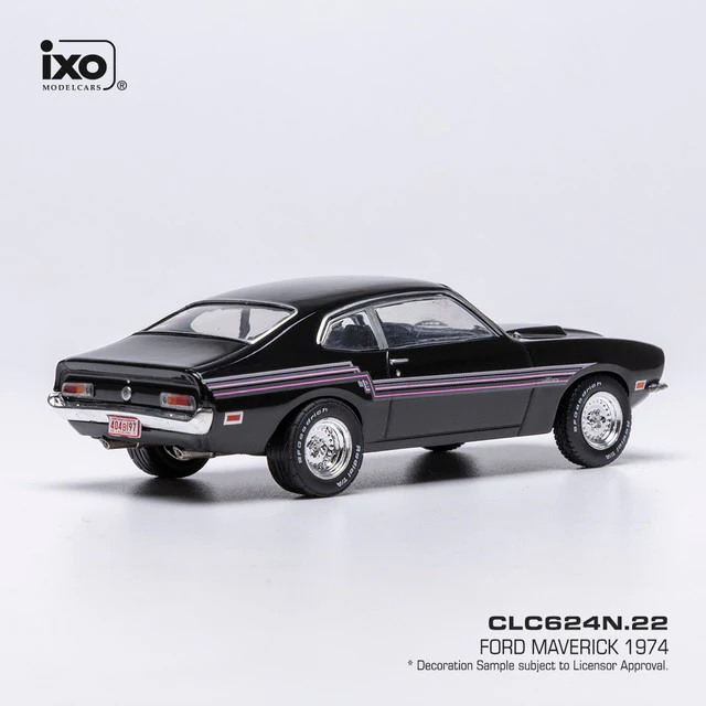PRE-ORDER 1974 Ford Maverick - Black w/ Stripes Diecast 1:43 Scale Model - IXO CLC624N22 - Image 2