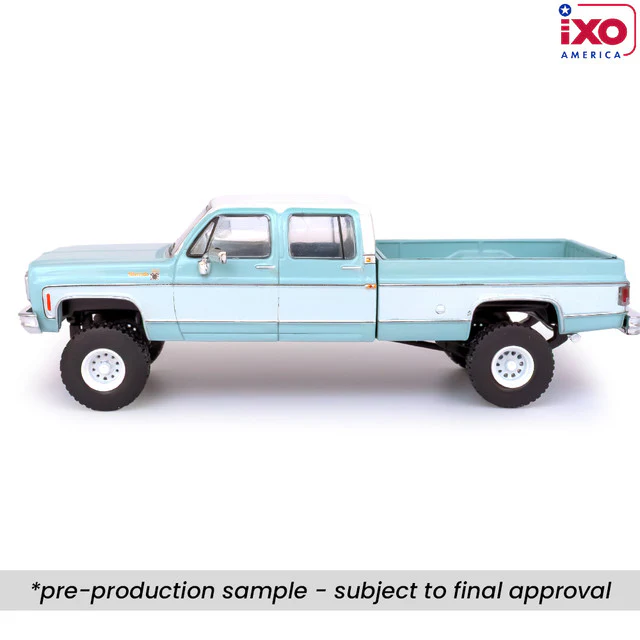 PRE-ORDER 1978 Chevrolet Silverado K30 Crew Cab Fleetside Lifted - Light Blue and Frost White Diecast 1:64 Scale Model - IXO America IA64007 - Image 2