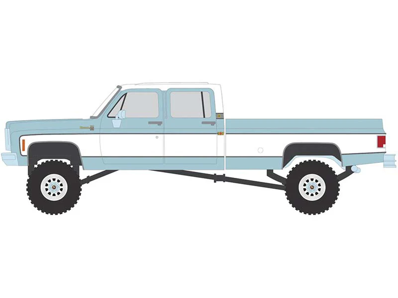 PRE-ORDER 1978 Chevrolet Silverado K30 Crew Cab Fleetside Lifted - Light Blue and Frost White Diecast 1:64 Scale Model - IXO America IA64007 - Image 4
