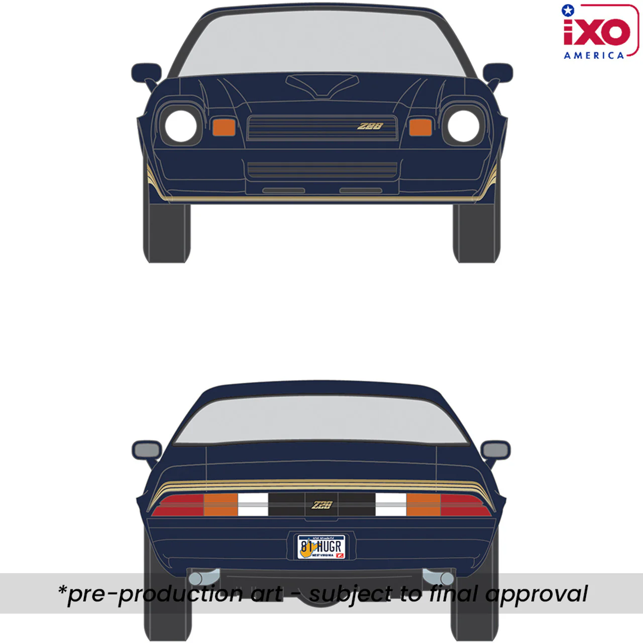 PRE-ORDER 1981 Chevrolet Camaro Z28 - Dark Blue Metallic w/ Gold Striping Diecast 1:64 Scale Model - IXO IA64018 - Image 2