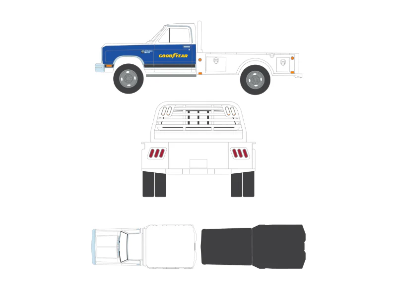 PRE-ORDER 1981 Dodge Ram W350 Power Ram Dually Flatbed - Goodyear (Dually Drivers Series 17) Diecast 1:64 Scale Model - Greenlight 46170B - Image 8