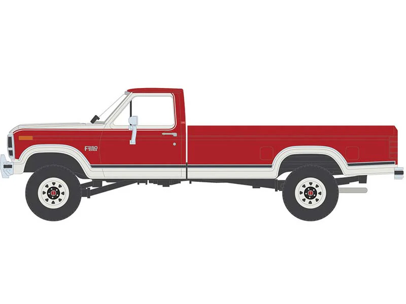 PRE-ORDER 1984 Ford F-250 XLT Lariat Long Bed Styleside 4x4 - Victoria Tu-Tone Bright Canyon Red w/ Wimbledon White Diecast 1:64 Scale Model - IXO IA64028