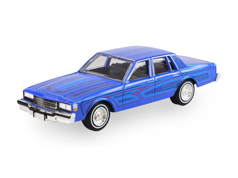 PRE-ORDER 1986 Chevrolet Caprice - Lowriders - Electric Blue – Sergio Rocha Collaboration Diecast 1:64 Scale Model - Greenlight 30598