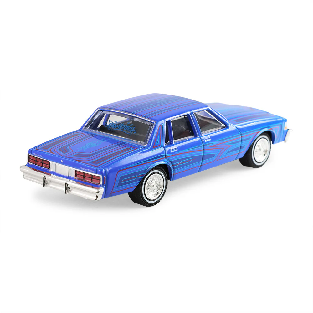 PRE-ORDER 1986 Chevrolet Caprice - Lowriders - Electric Blue – Sergio Rocha Collaboration Diecast 1:64 Scale Model - Greenlight 30598 - Image 2