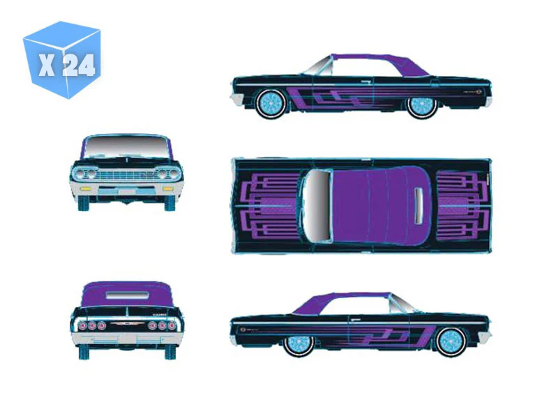 PRE-ORDER - 24 PACK 1964 Chevrolet Impala SS 409 Convertible – Black Diecast 1:64 Scale Model - M2 Machines 31500-HS75