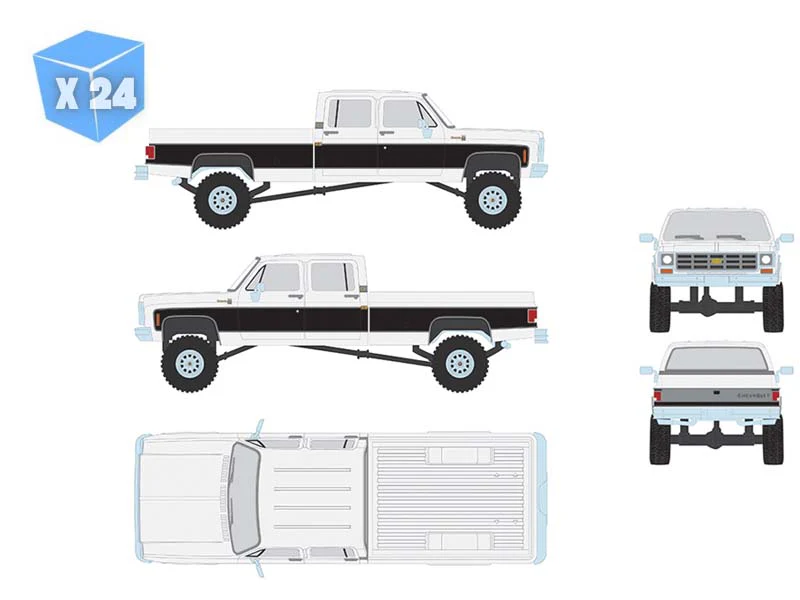 PRE-ORDER - 24 PACK 1978 Chevrolet Silverado K30 Crew Cab Fleetside Lifted - White w/ Black Two Tone Diecast 1:64 Scale Model - IXO America IAPR1012