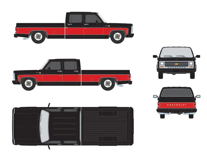PRE-ORDER 1979 Chevrolet Scottsdale C20 Crew Cab – Black w/ Red Two Tone Diecast 1:64 Scale Model - IXO America IAPR1015