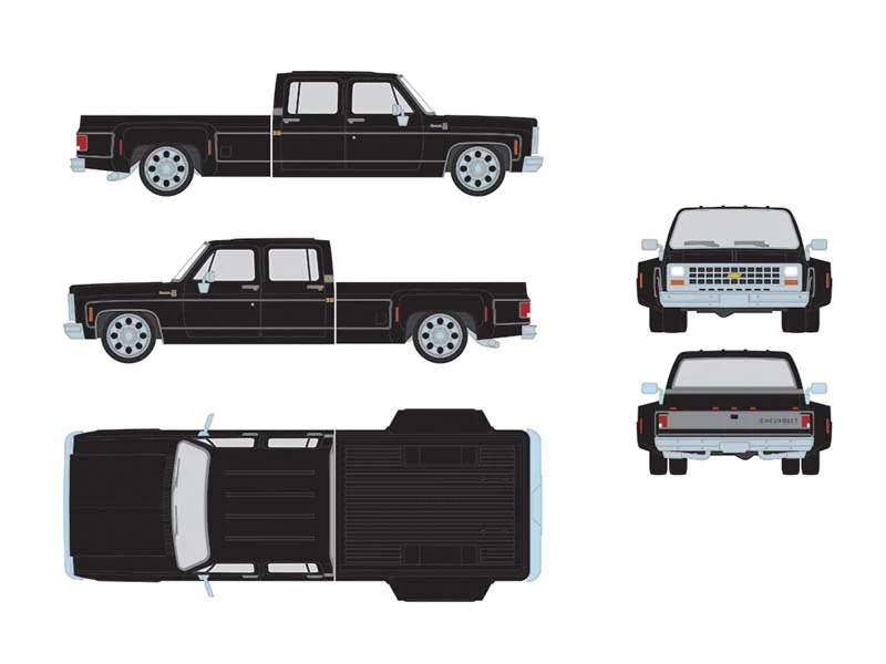 PRE-ORDER 1980 Chevrolet Silverado C30 Crew Cab Dually Lowered – Black Diecast 1:64 Scale Model - IXO America IAPR1013