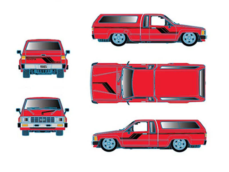 PRE-ORDER - 24 PACK 1985 Toyota Truck w/ Camper Shell – Red Diecast 1:64 Scale Model - M2 Machines 31500-HS76 - Image 2