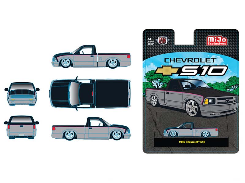 PRE-ORDER - 12 PACK 1995 Chevrolet S10 Custom -Silver w/ Black Two Tone Diecast 1:64 Scale Model - M2 Machines 31500-MJS100 - Image 2