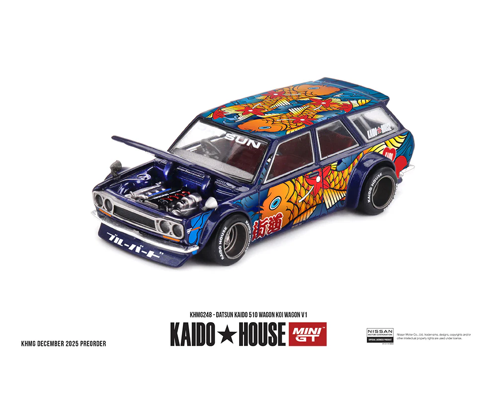 PRE-ORDER Datsun KAIDO 510 Wagon Koi Wagon V1- Blue (Kaido House x Mini GT) Diecast 1:64 Scale Model - TSM KHMG248 - Image 2